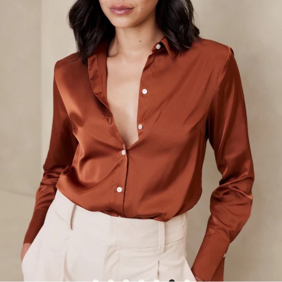 Banana Republic Factory Satin Shirt in Snow Day. Size XL. Brand new! - Picture 7 of 9